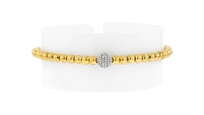 4mm 18kt Gold Over Sterling Bead Stretch Bracelet with .10 ct. t.w. Lab-Grown Diamond Station in Sterling Silver