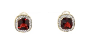 8.50 ct. t.w. Garnet and .95 ct. t.w. Diamond Earrings in 14kt Yellow Gold