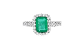1.60 Carat Emerald Ring with .43 ct. t.w. Diamonds in 14kt White Gold