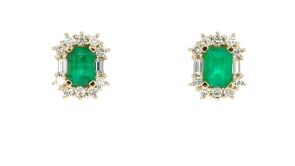 2.00 ct. t.w. Emerald and .88 ct. t.w. Diamond Earrings in 18kt Yellow Gold