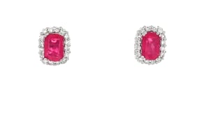 1.40 ct. t.w. Ruby and .32 ct. t.w. Diamond Earrings in 14kt White Gold