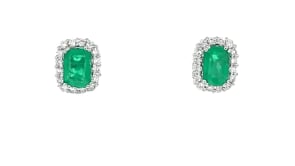 1.20 ct. t.w. Emerald and .32 ct. t.w. Diamond Earrings in 14kt White Gold