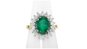 2.50 Carat Emerald Ring with .81 ct. t.w. Diamonds in 14kt Yellow Gold