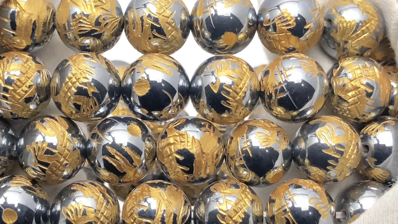 金色！龍の彫刻入り！高純度テラヘルツ鉱石 ラウンド12mm ｜天然石