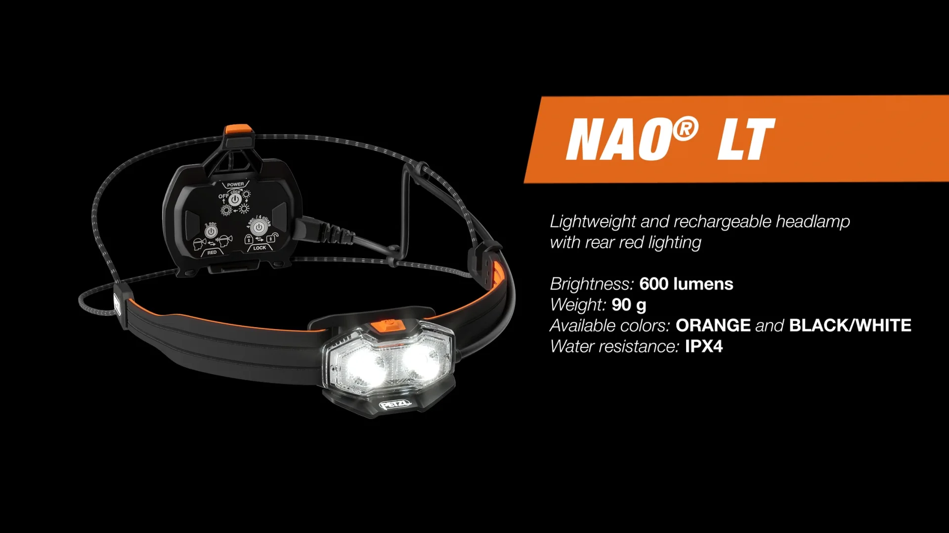 NAO® LT, Lightweight and rechargeable headlamp with rear red