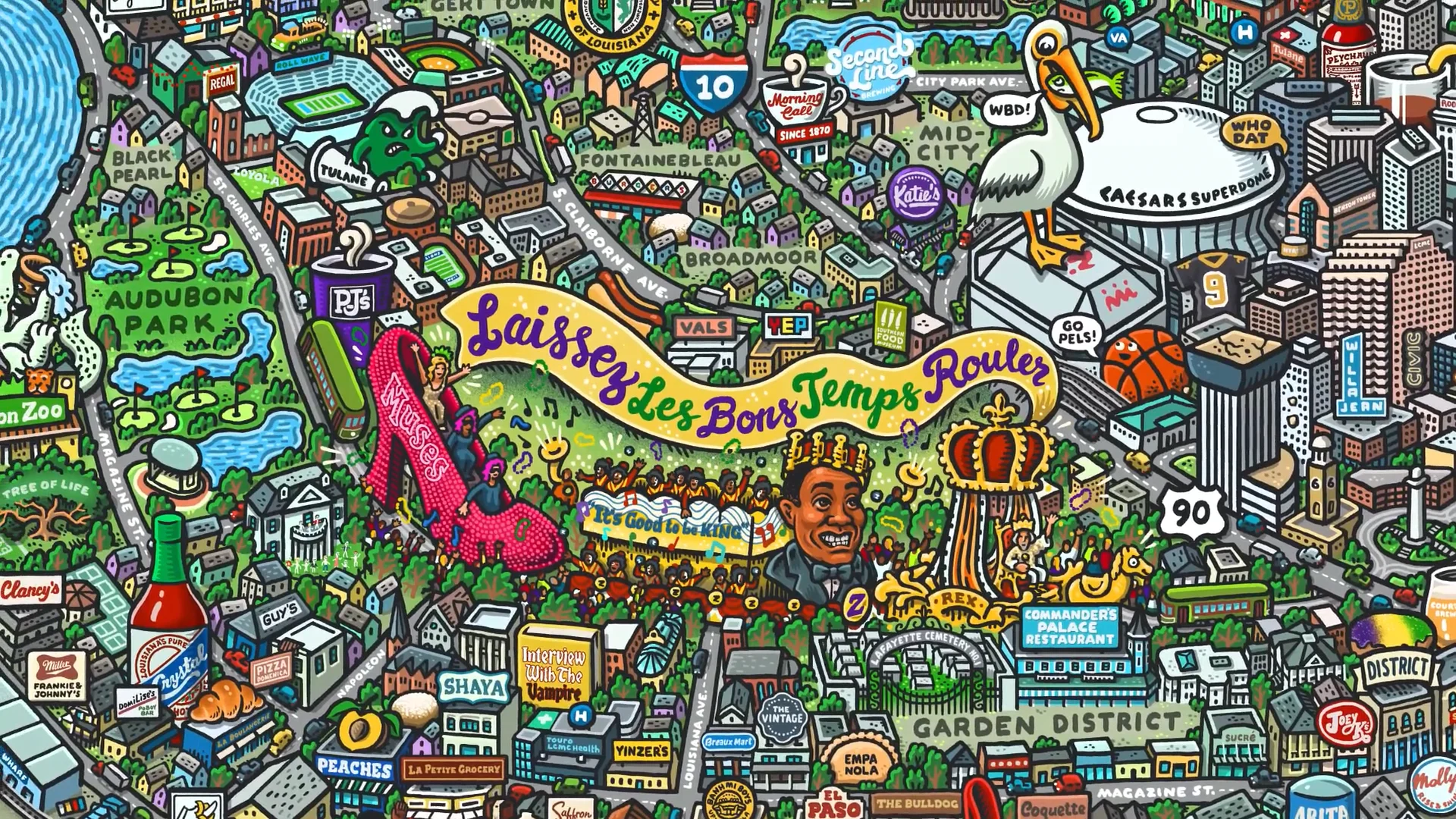 Póster Decorativo Vintage - Mapa Ilustrado De Nueva Orleans 1930 Mardi Gras - Tamaño 18x24"