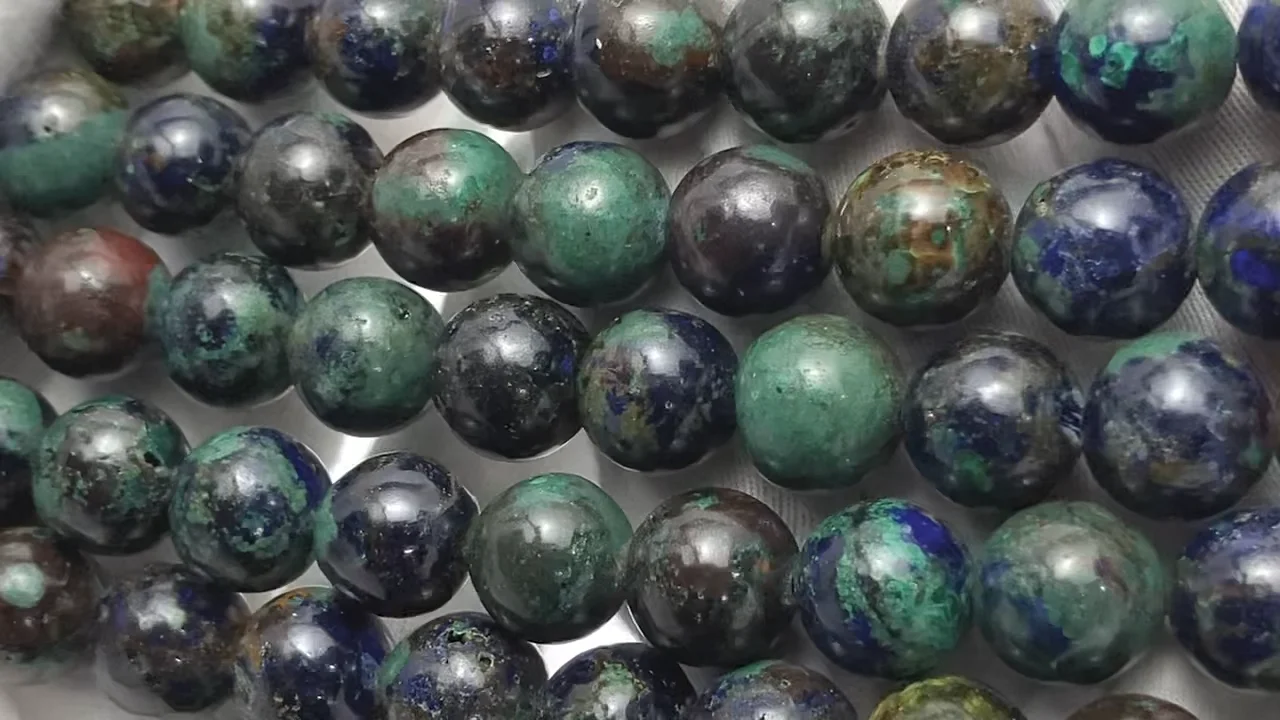 アズライト（アズマラカイト） ラウンド10mm 半連/1連｜天然石ビーズの