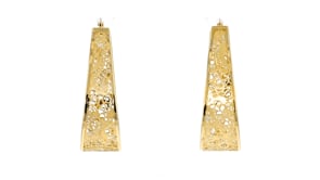 Italian 14kt Yellow Gold Floral Filigree Oval Hoop Earrings