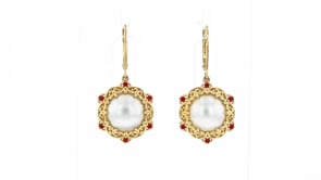 12-12.5mm Cultured Mabe Pearl and .20 ct. t.w. Garnet Drop Earrings in 18kt Gold Over Sterling