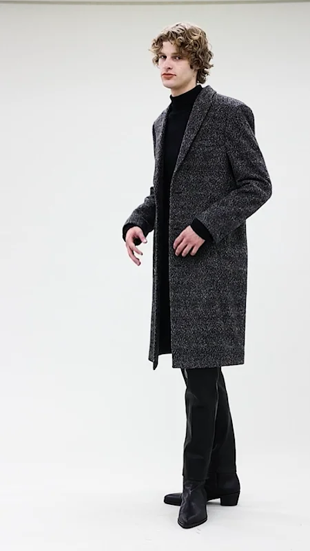 25A/W】尾州産 ピークドラペル アニマル柄 チェスターコート｜5351POUR