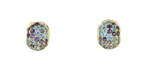 C. 1990 Vintage 1.65 ct. t.w. Tanzanite and 1.35 ct. tw. Sky Blue Topaz Huggie Hoop Earrings in 18kt Yellow Gold