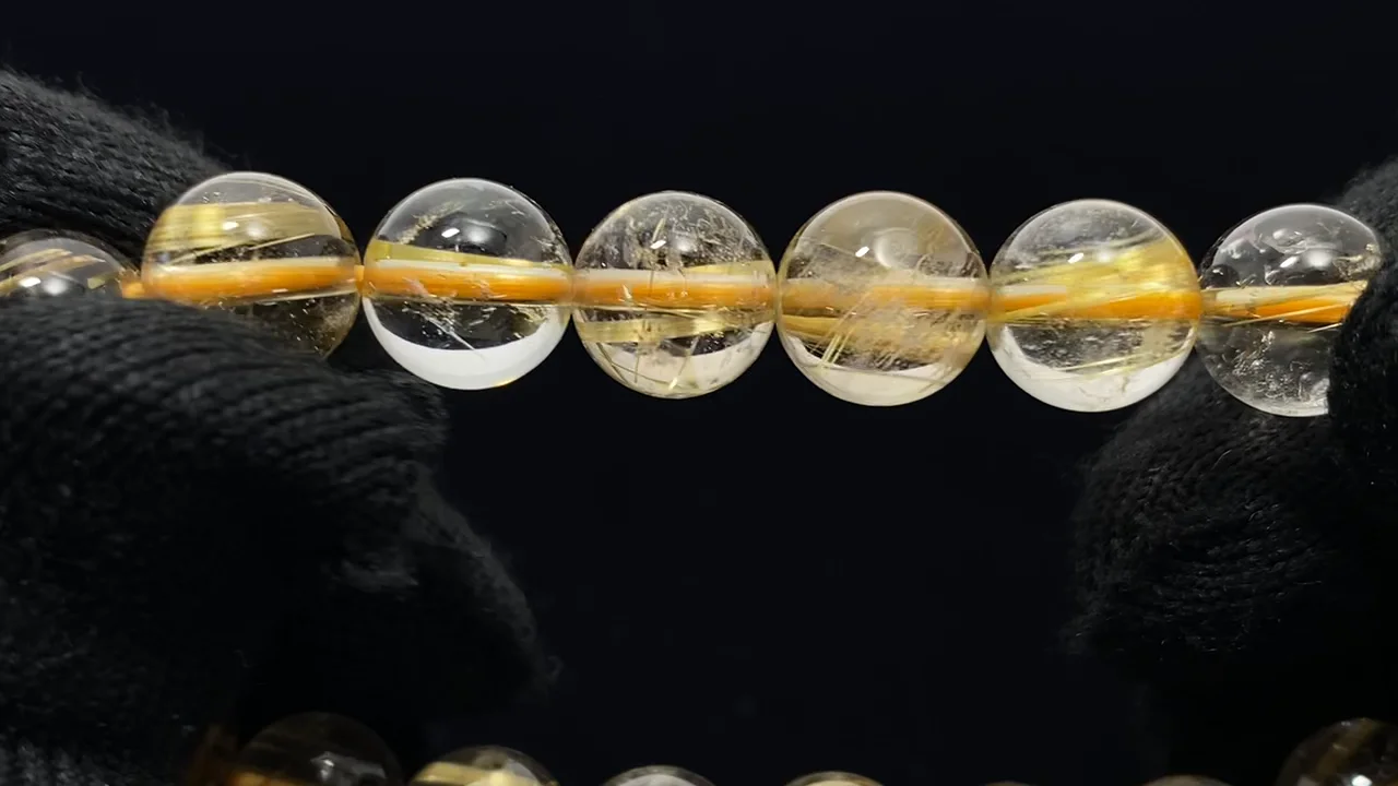 動画】【1点もの】ルチルクォーツAAA ラウンド9mm 1連(ブレス) NO.135