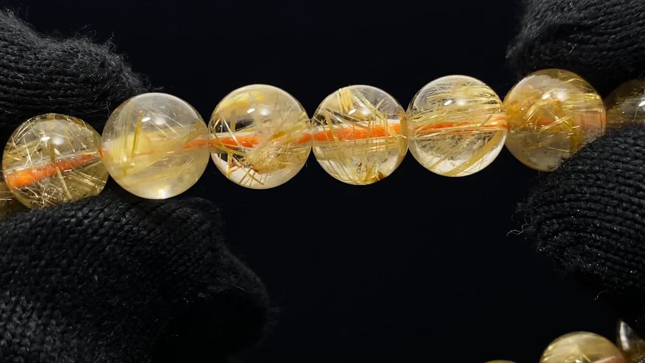 動画】【1点もの】ルチルクォーツAAA ラウンド9mm 1連(ブレス) NO.136