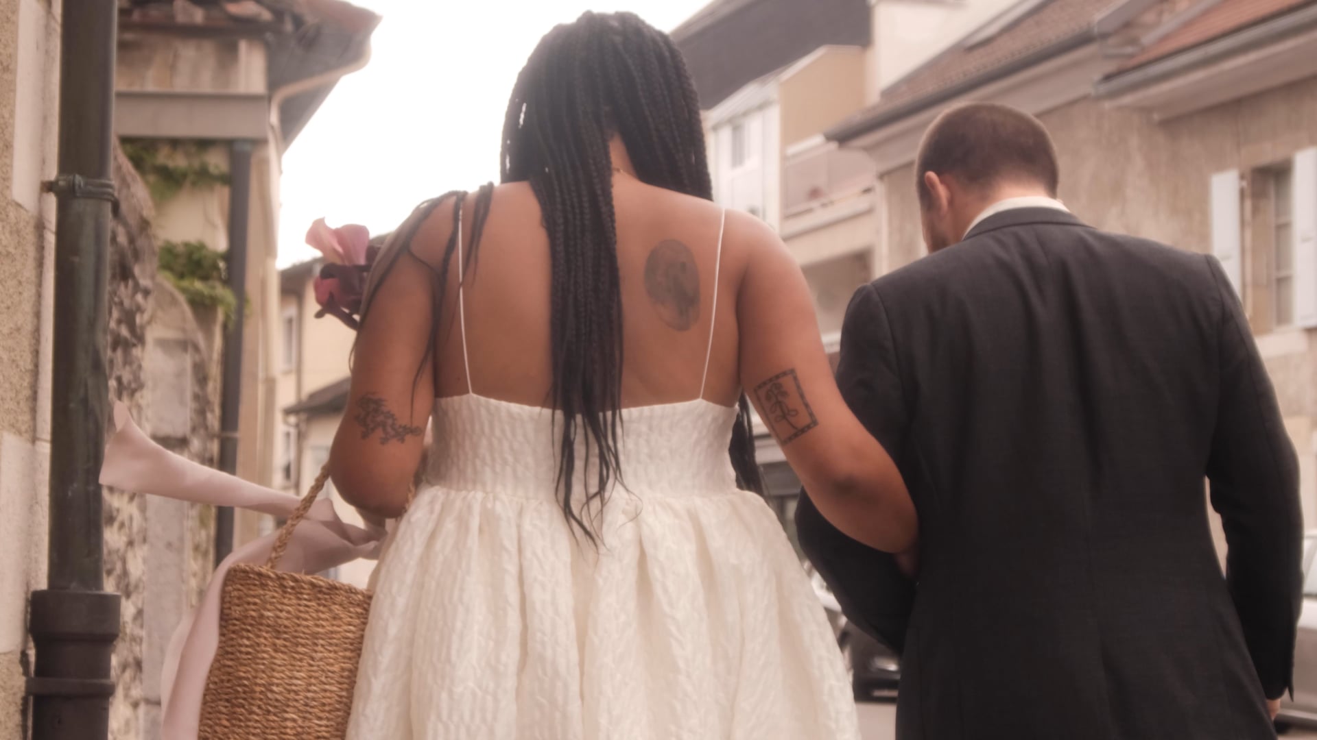 Walking to their wedding through their home town