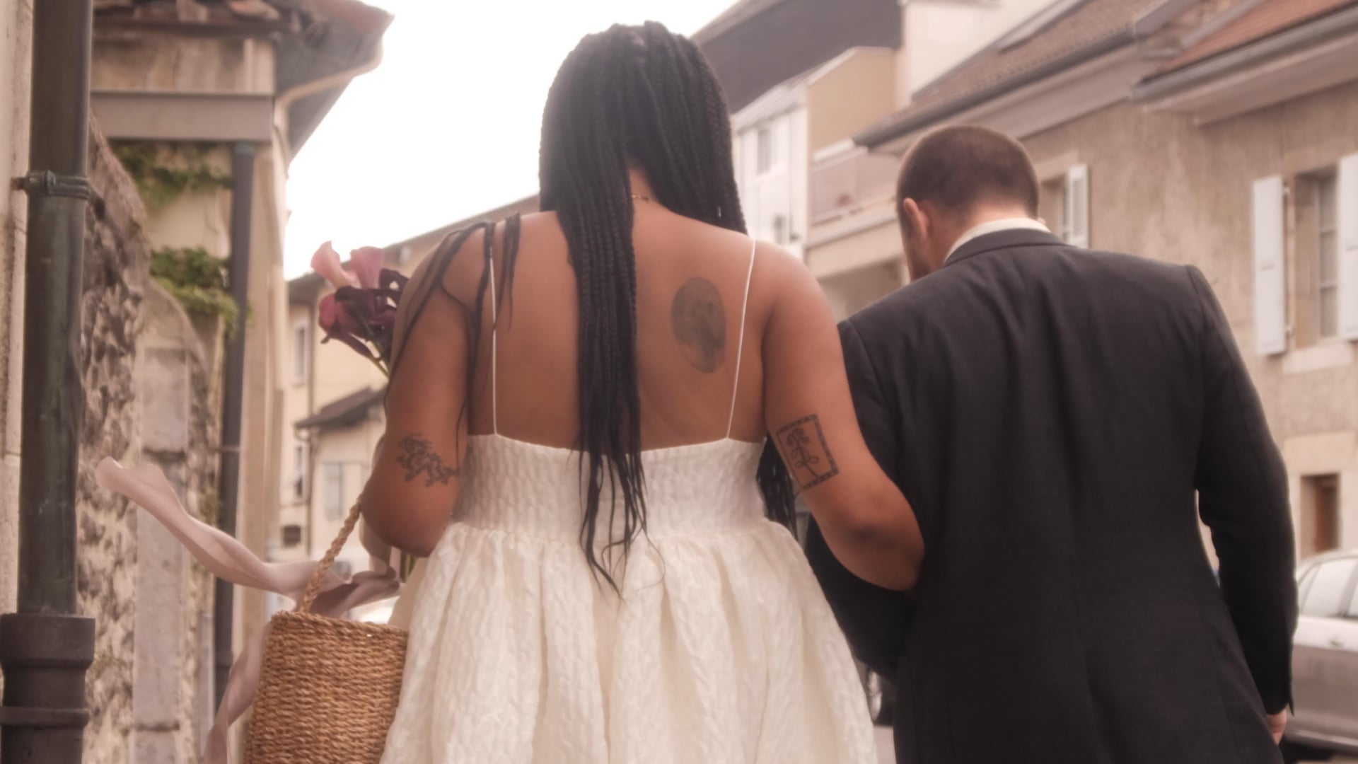 walking to their wedding through their home town