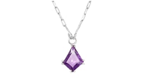 3.00 Carat Kite-Shaped Amethyst Paper Clip Link Necklace in Sterling Silver