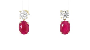 3.20 ct. t.w. Ruby and 1.00 ct. t.w. Lab-Grown Diamond Drop Earrings in 14kt Yellow Gold