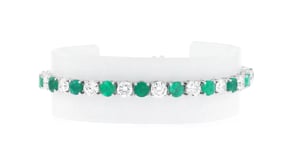 6.75 ct. t.w. Emerald and 7.00 ct. t.w. Lab-Grown Diamond Tennis Bracelet in 14kt White Gold