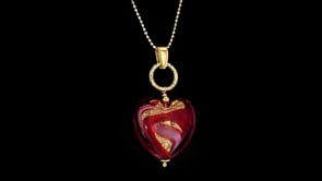 Italian Red and Pink Murano Glass Heart Pendant Necklace in 18kt Gold Over Sterling