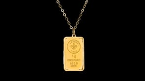 Italian 24kt Yellow Gold Fleur-de-Lis Five-Gram Ingot Pendant Necklace with 14kt Gold Frame