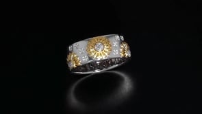 Diamond-Accented Sunflower Ring in Two-Tone  Sterling Silver