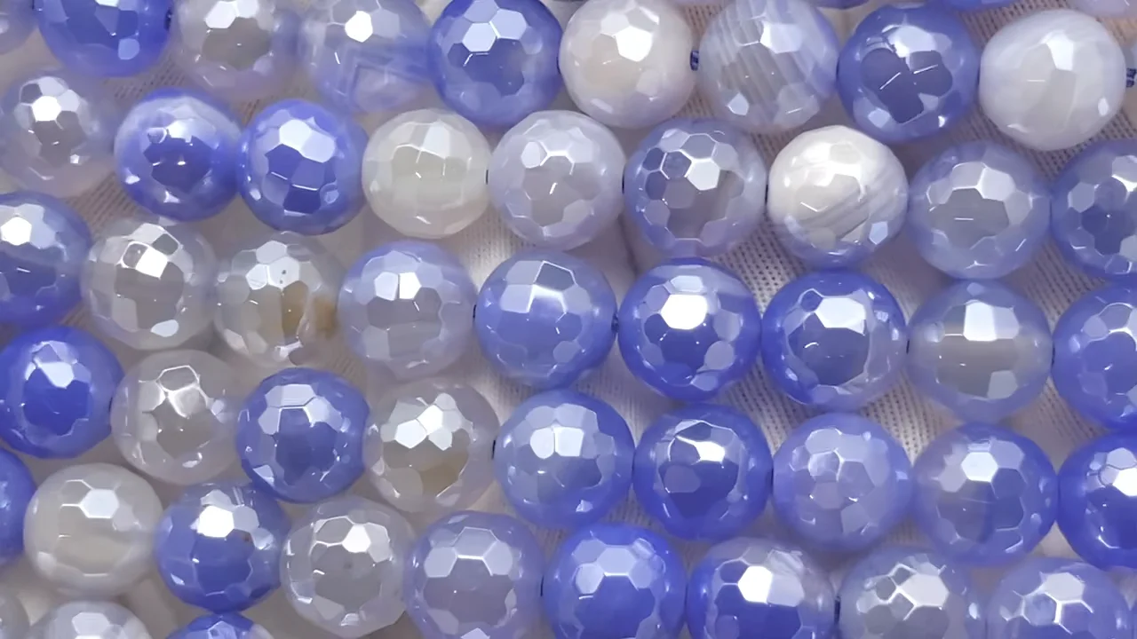ブルーカラーアゲート ラウンドカット8mm コーティング 1連｜天然石