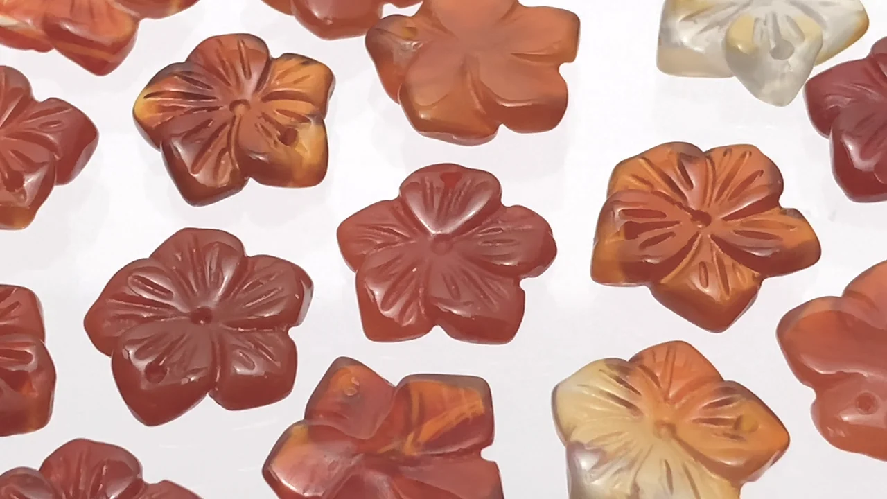 カーネリアン フラワー14mm トップ穴 2個｜天然石ビーズの卸問屋・通販