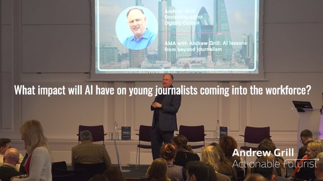 AI Expert Andrew Grill answers any question from a room of Journalists at Newsrewired