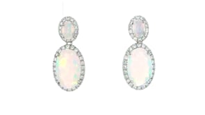 Opal and .76 ct. t.w. Lab-Grown Diamond Drop Earrings in Platinum