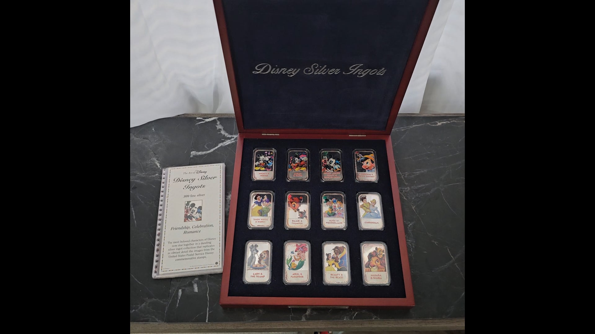 Disney 12oz 999 Silver Ingot Bar Enamel Box Set Mickey Mermaid