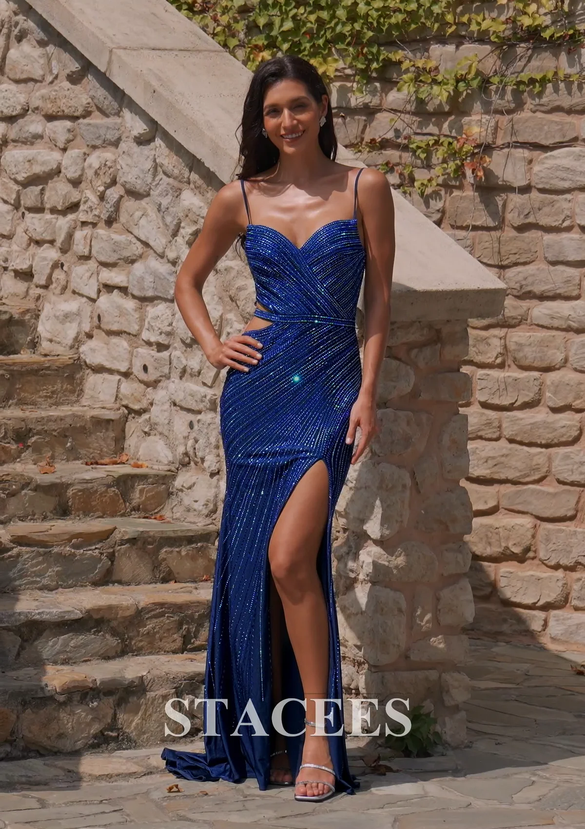 side cut out dress prom 8869 Back zipper closure. Color:Black/Blue* EXTRA25 Sherri hill Jules - Silk Long