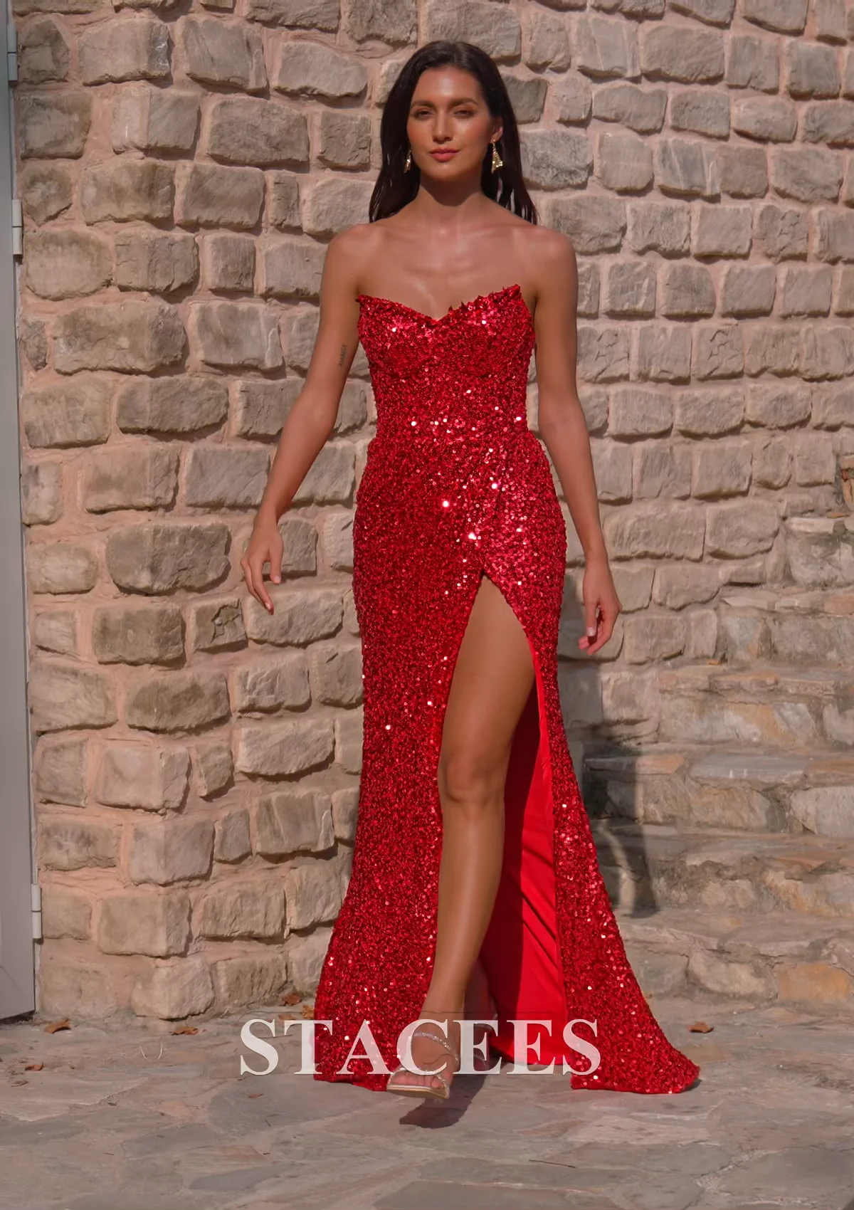 long red sparkly dress Sequin Strapless Side Slit Mermaid Prom Look dazzling all night in the LaDivine CH054 Long Sleeve Formal Sequin Fitted Evening Dress Mew Mews Liora One Shoulder