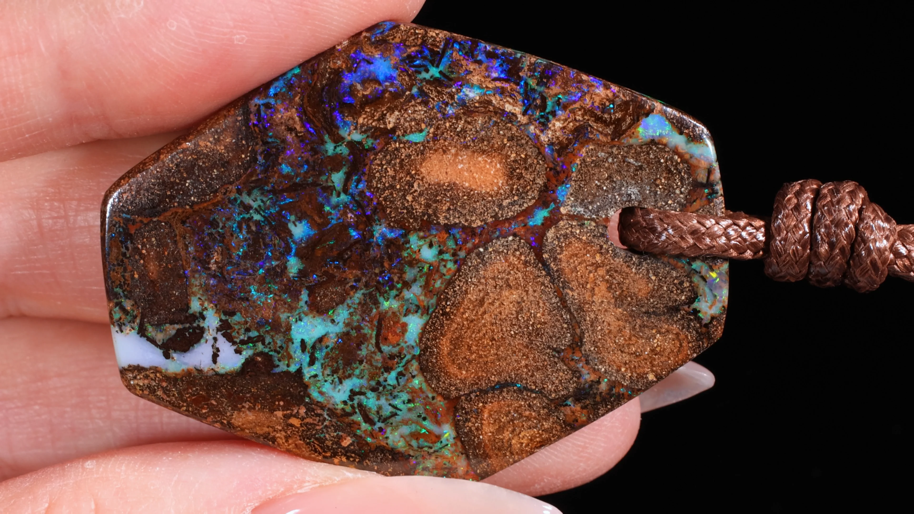 アールヌーボー　９ct　ペンダント　ブルー天然石 Large Wood Fossil Boulder Opal Pendant 50.5ct | Opal Galaxy