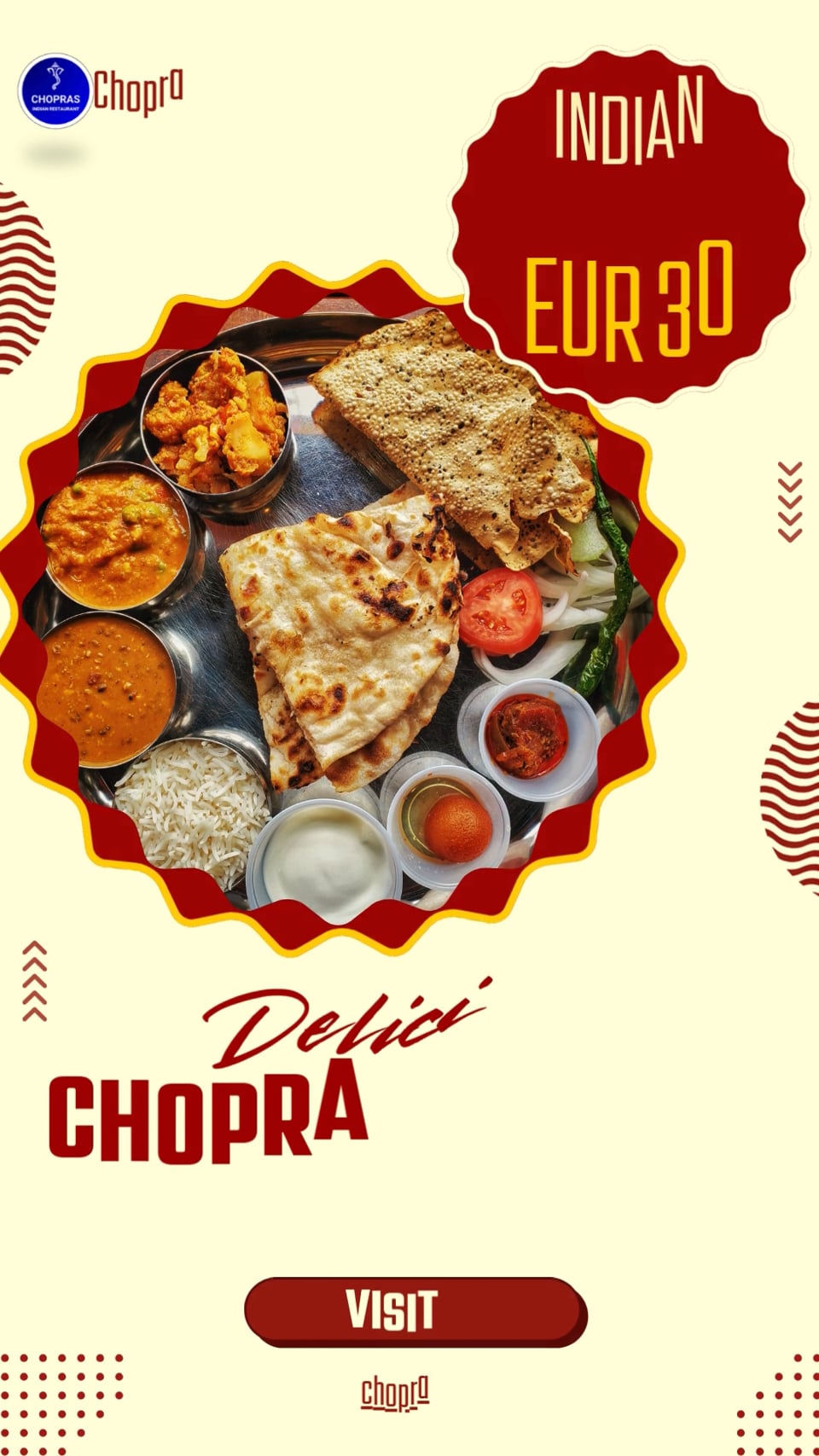 Chopras Indian Restaurant Presents the Special Veg Thali in Den Haag