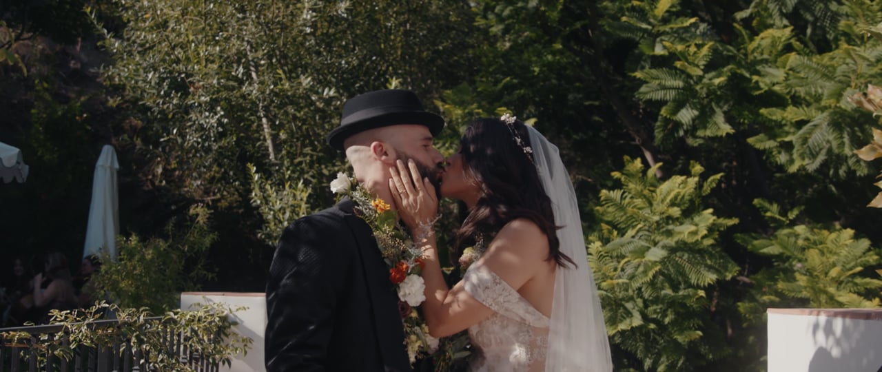 Title frame of Flora and Ian's wedding film at a private estate in Los Angeles by Lulan Studio