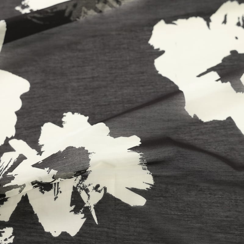 Vidéo: Voile soie & coton - Hibiscus écru fond noir