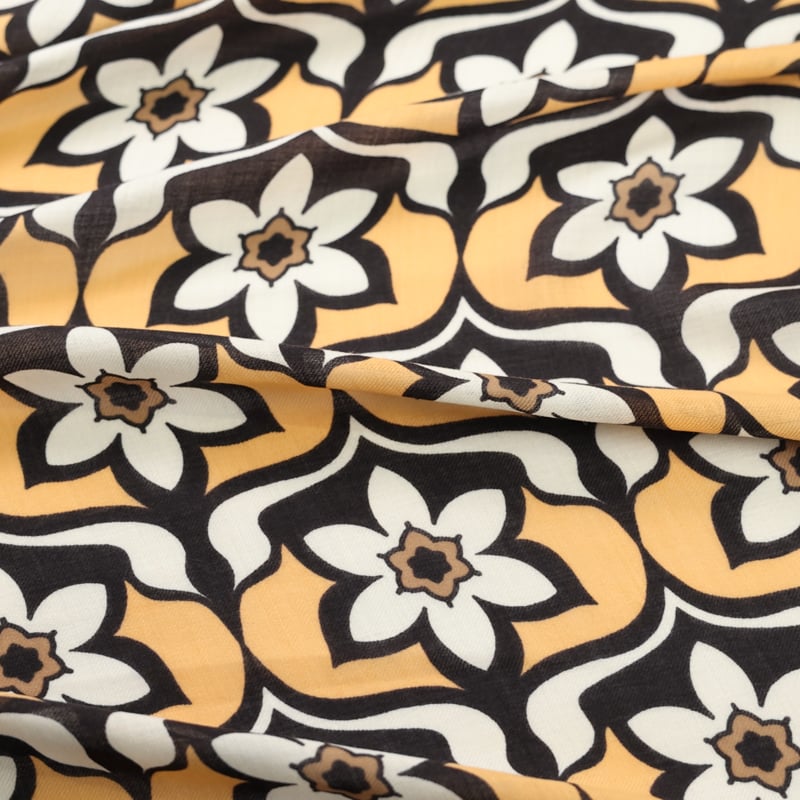 Vidéo: Twill 100% laine - Fleurs graphiques orange & noir