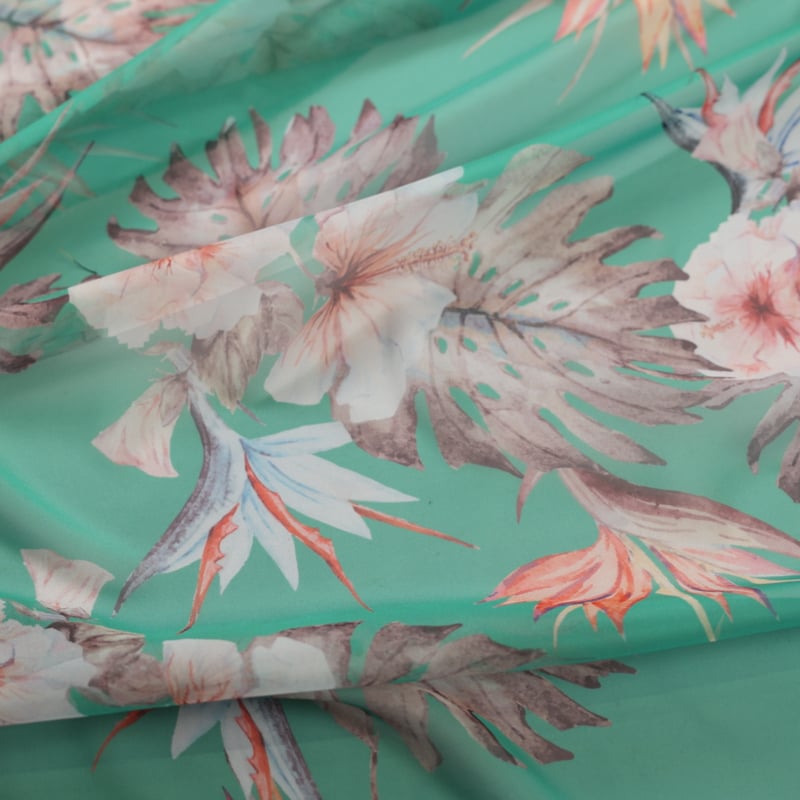 Vidéo: Mousseline - Fleurs tropicales fond vert