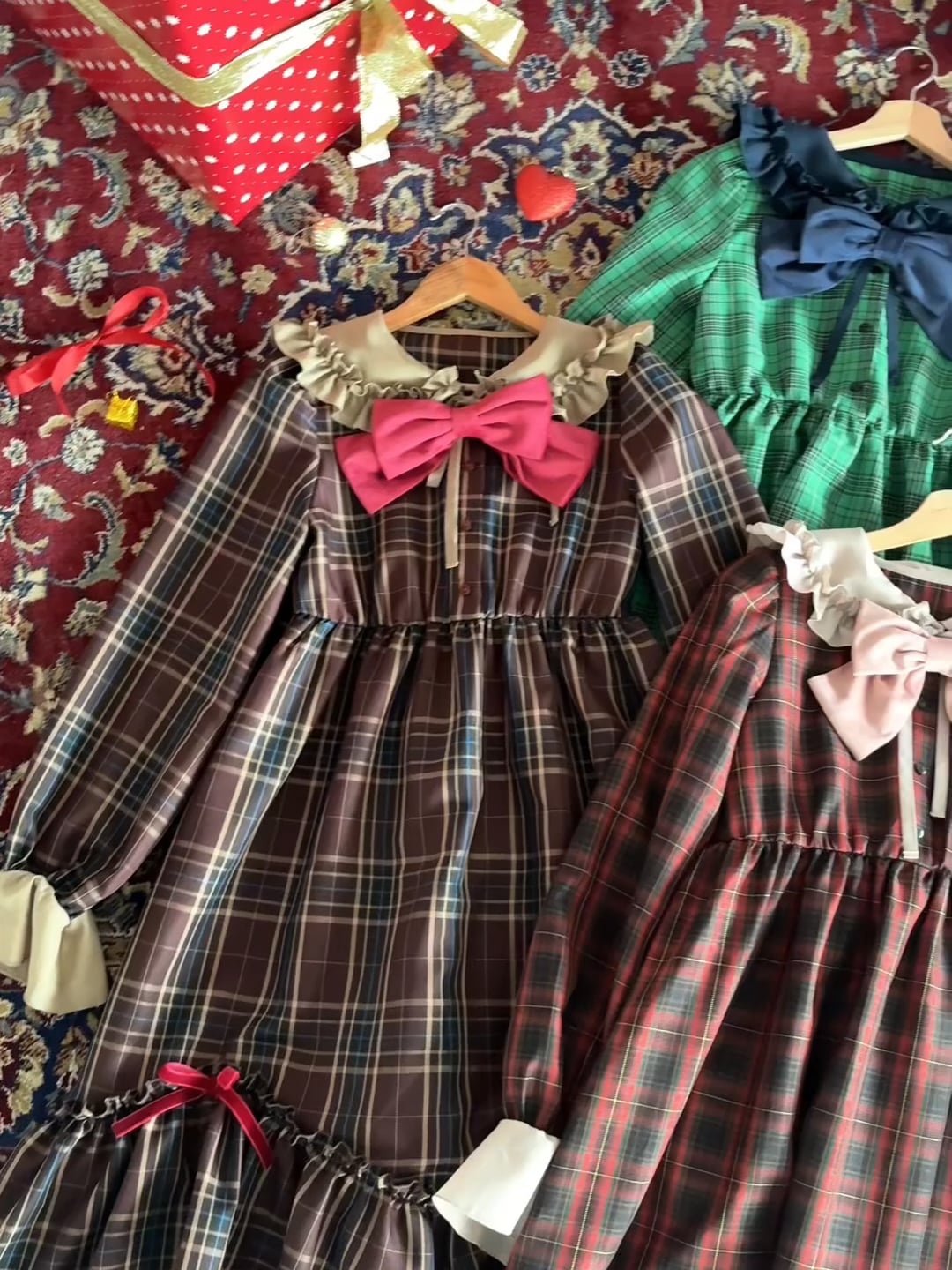 クティールとレトロ】ベロアリボンSETチェックティアードリボン