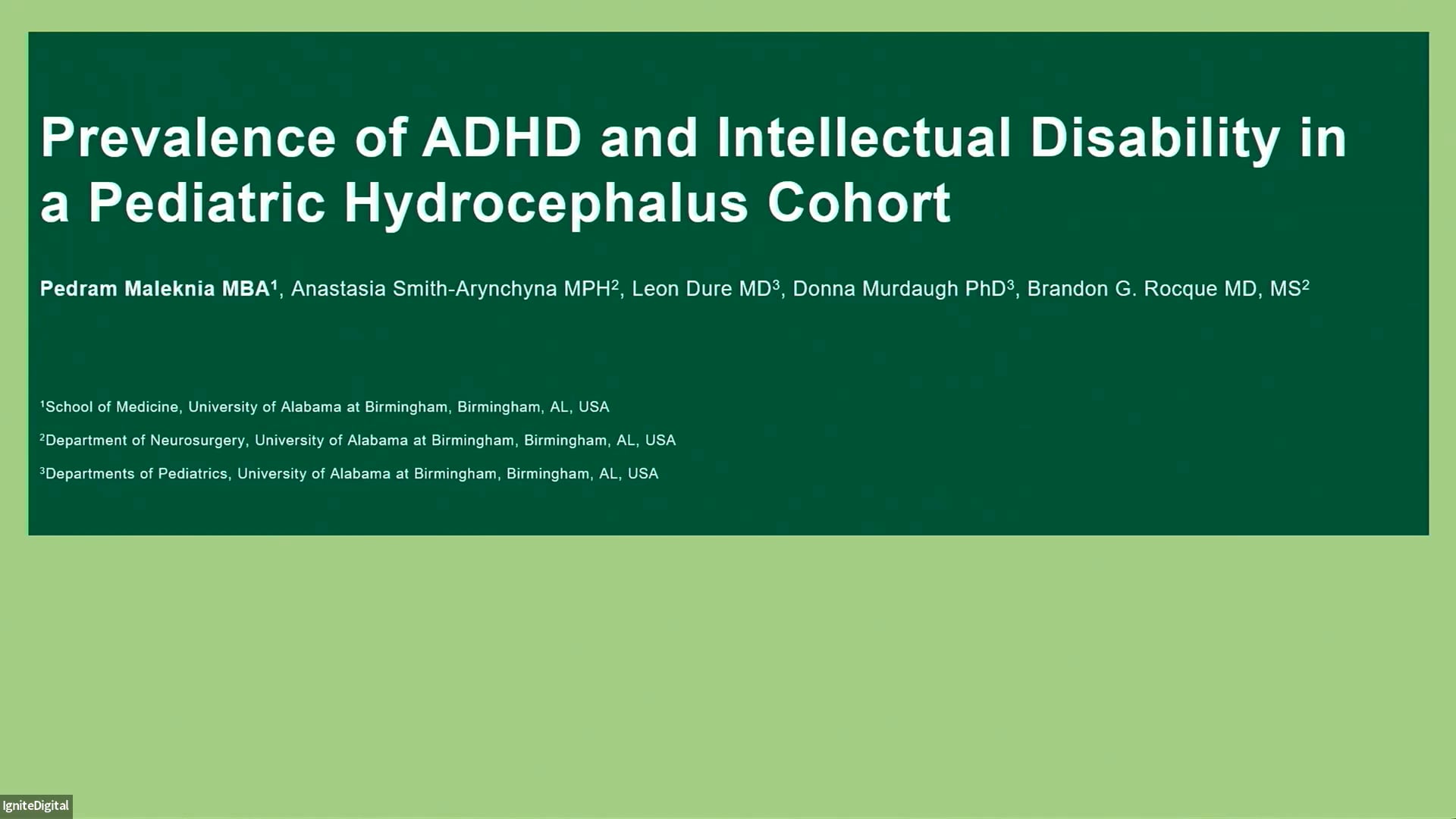 Prevalence of ADHD and Intellectual Disability in a Pediatric Hydrocephalus Cohort