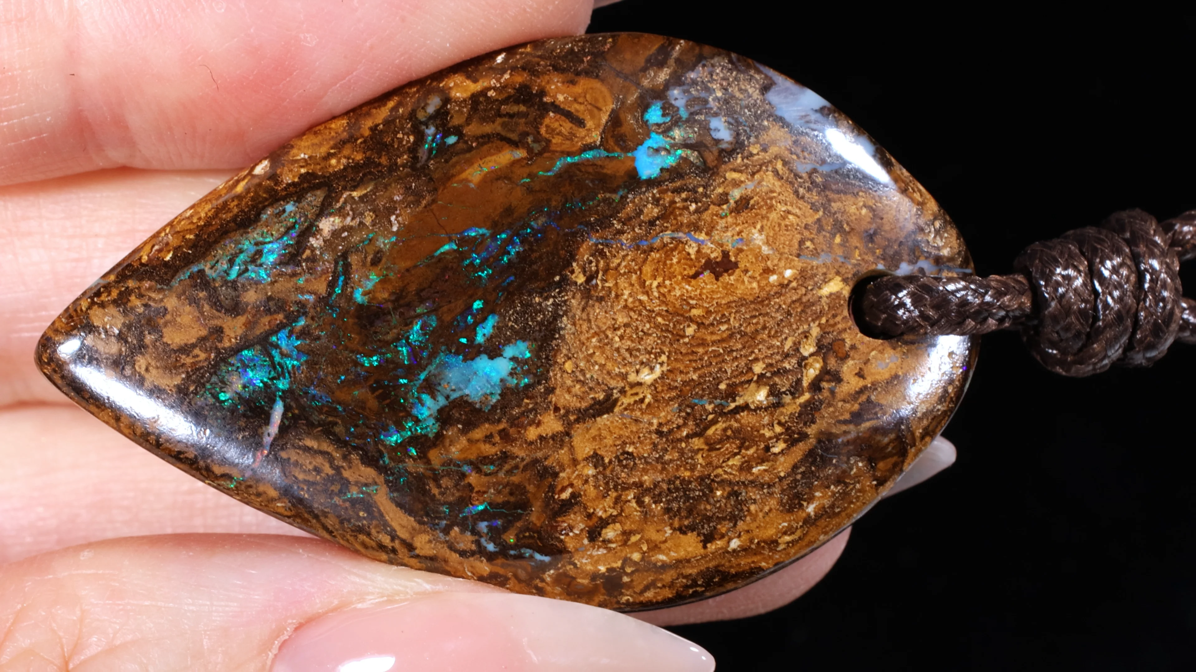 Boulder Opal Pendant Green Fire Large October Birthstone