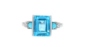 4.20 Carat Swiss Blue Topaz Ring with Turquoise and White Topaz in Sterling Silver