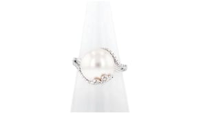 12-12.5mm Cultured Pearl Ring with Diamond Accents in Sterling Silver