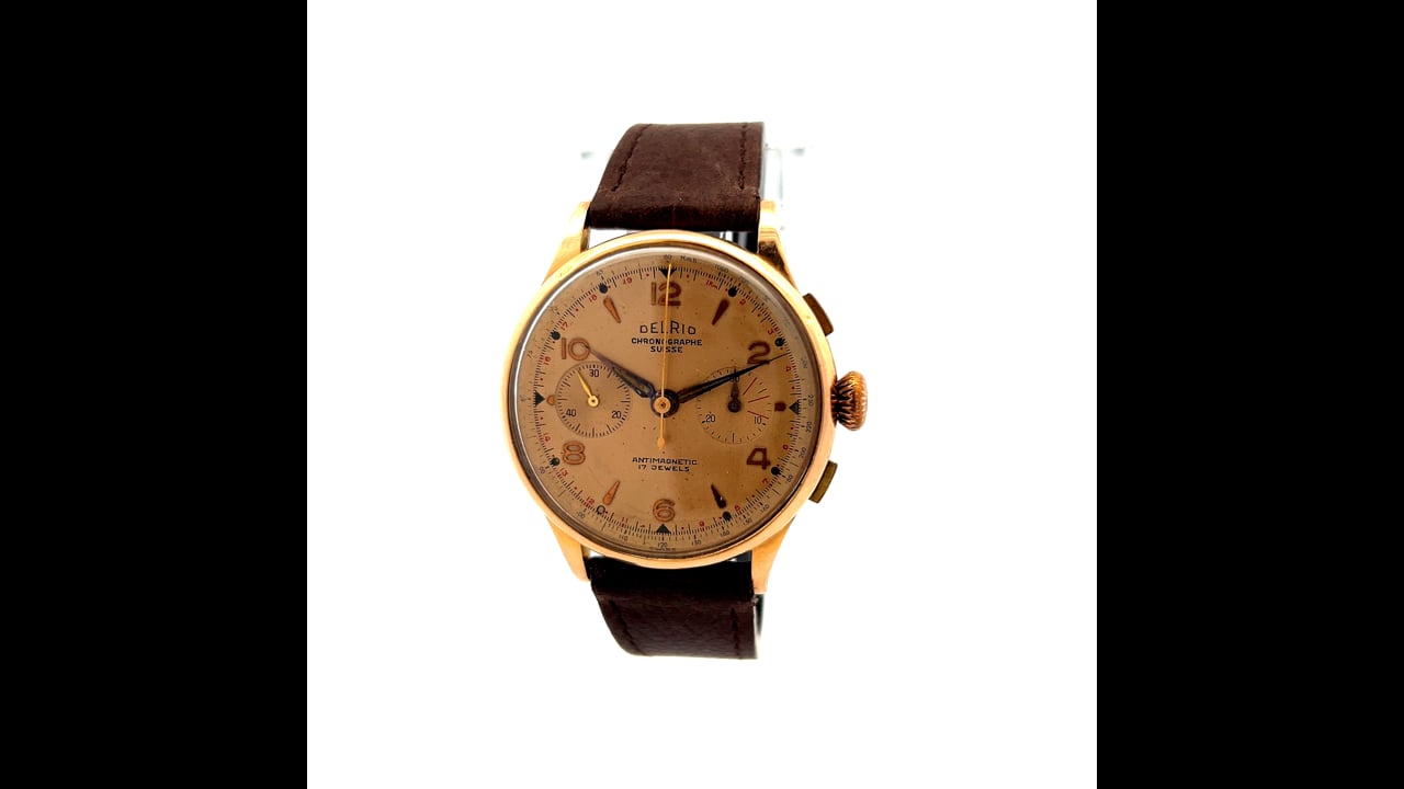 1960s Chronographe Suisse Delrio 39mm 18k Rose Gold – Filigree