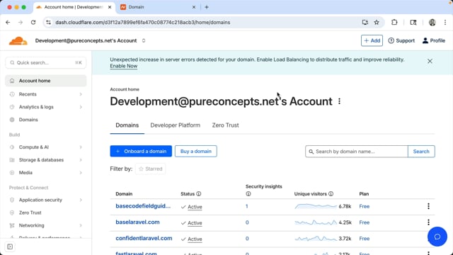 Frame from Cloudflare's dashboard
