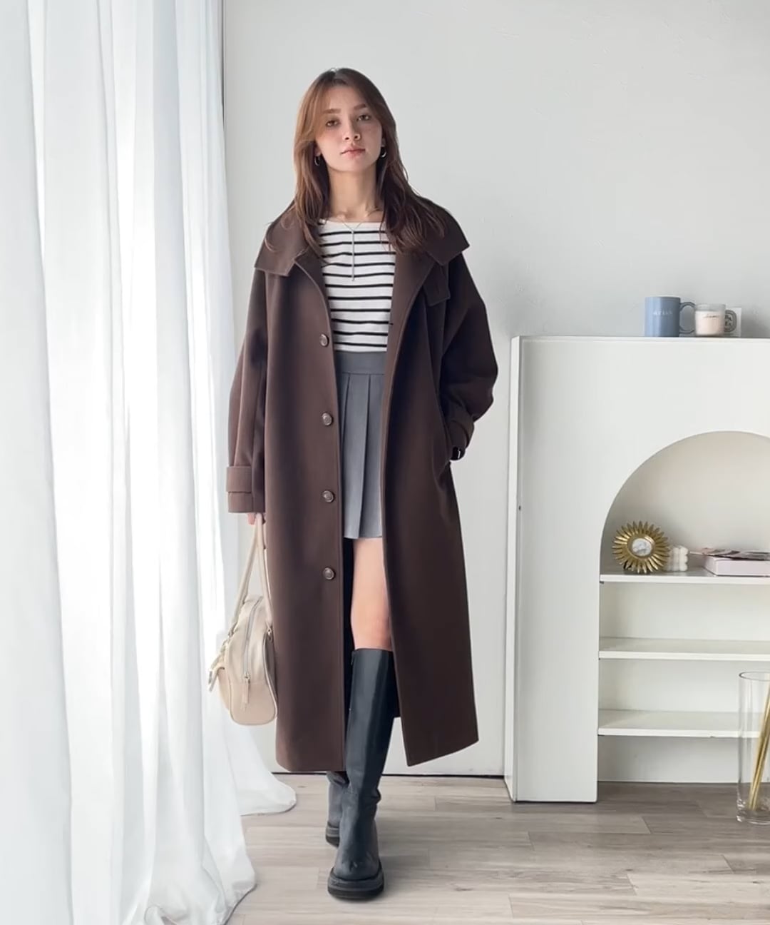 360度上品魅せ。衿2way比翼スタンドウール調ステンカラーコート