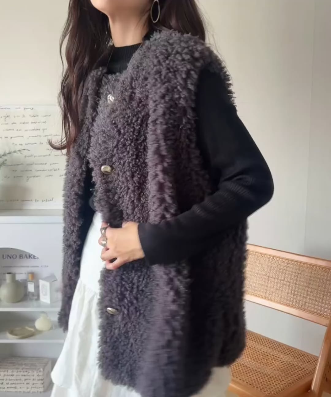 もこもこ感が愛らしい♪暖か前後2wayプードルボアベストce1265015