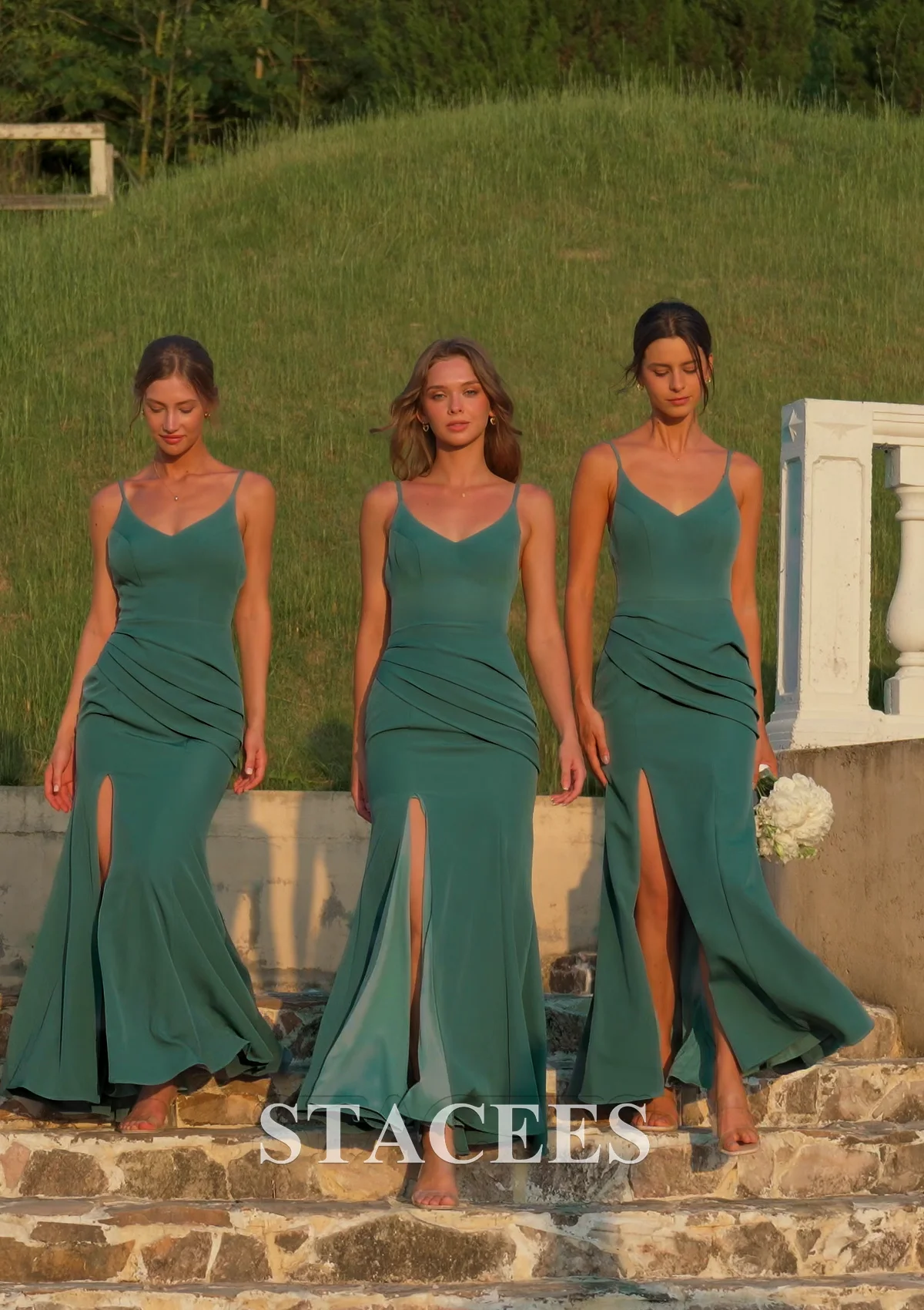 spaghetti strap ruched waist mesh bridesmaid dress Spaghetti Strap Ruched Waist Mesh Bridesmaid Dress