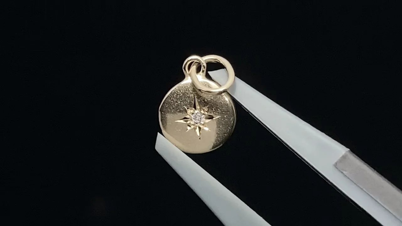 K10 Yellow Gold】 ダイヤモンド付きコイン型チャーム5.9×5.5×0.9mm 1