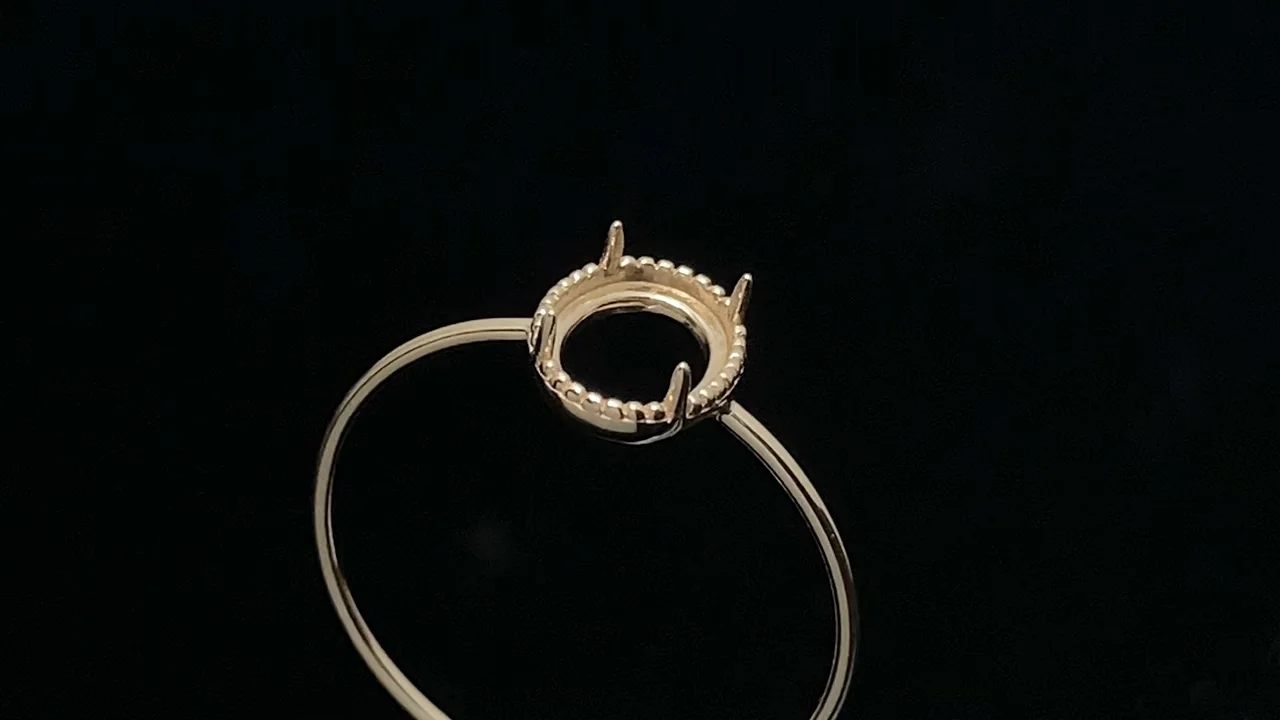 K10 Yellow Gold】リング空枠（爪留め）オーバル カボション7×5mm用